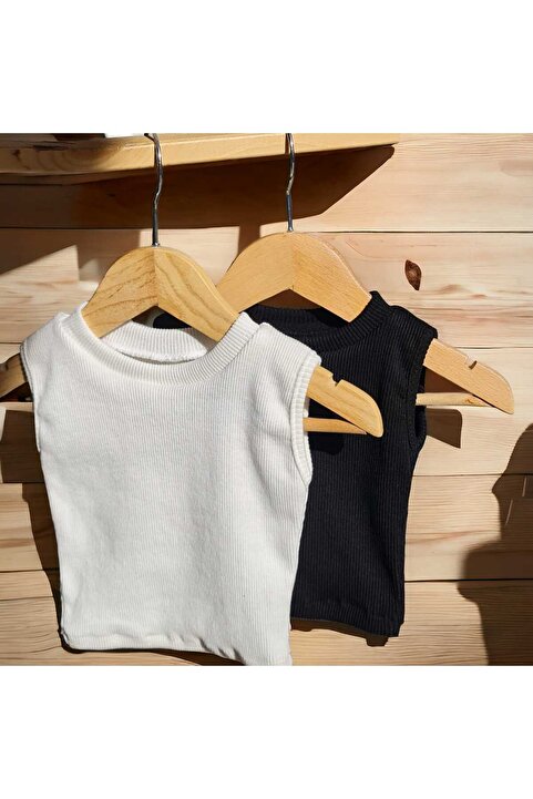 BEBEĞİME ÇORAP Kız Çocuk Likralı Bisiklet Yaka Kaşkorse Crop Atlet 2li Paket