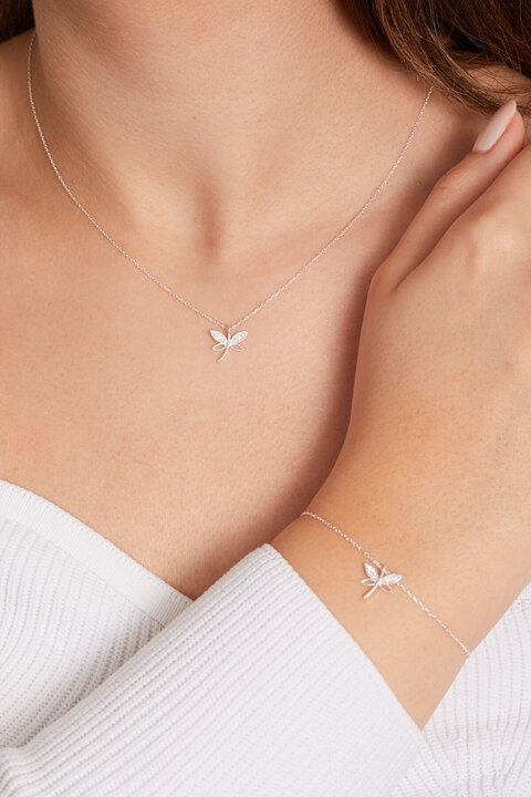 Elika Silver Kadın Yusufçuk Model Kolye ve Bileklik 925 Ayar Gümüş Set