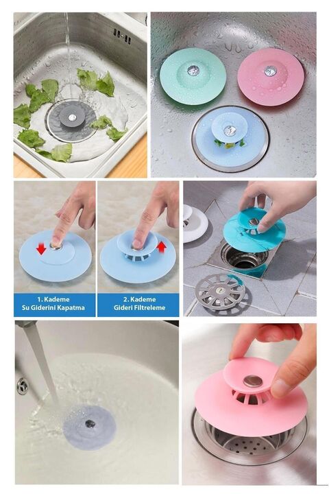 AYGÖREN HOME Silikon Lavabo Ve Küvet Tıkacı Süzgeç, 2 Fonksiyonlu Gider Kapatıcı 1 Adet