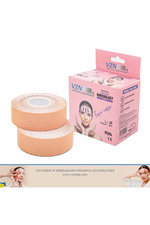 VZN Ten Rengi Yüz Yoga Bandı 2 Adet 2,5cmx5mt Kinesyo Sporcu Ağrı Kinezyo Bandı