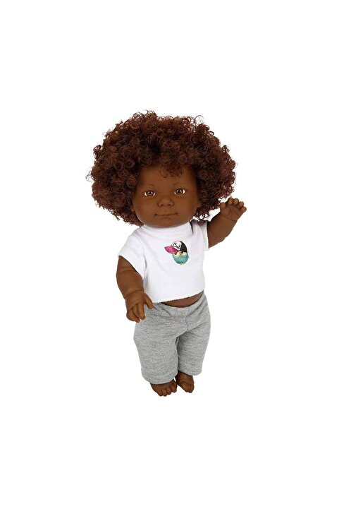Sunman Dada Kıvırcık Saçlı Oyuncak Zenci Erkek Et Bebek - 35 Cm