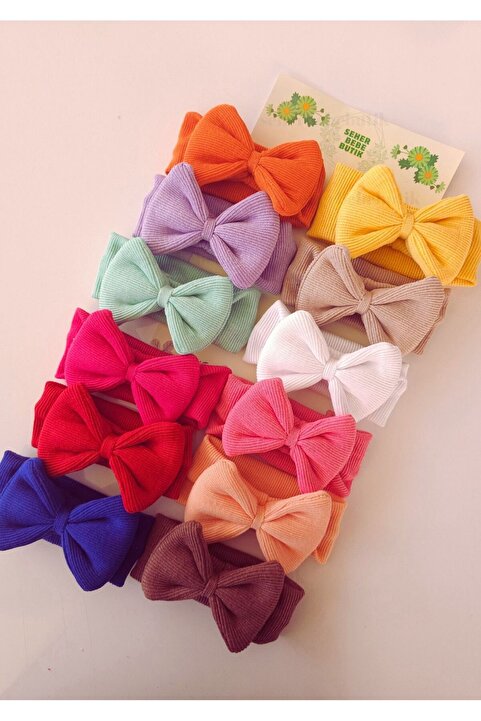 SeherBebeButik Kız Bebek ve Çocuk Kaşkorse Fiyonklu Bandana 12'li Set