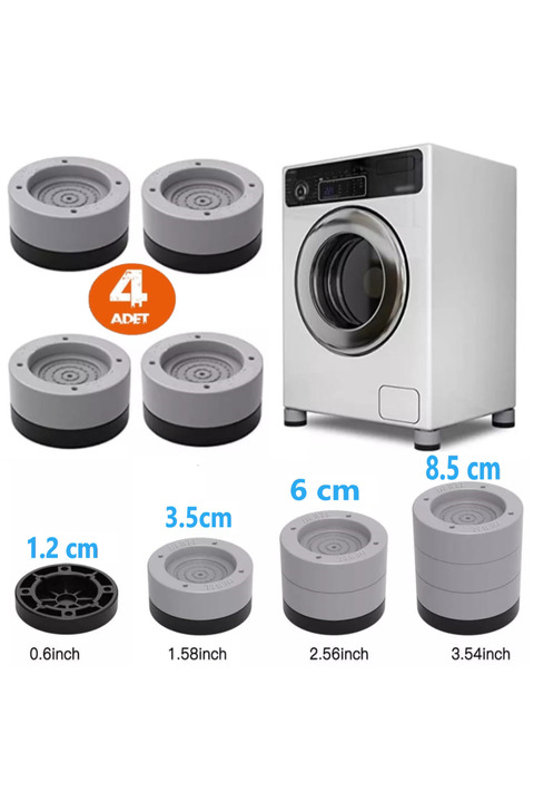 TİNEKE Beyaz Eşya Ayağı Çamaşır Makinesi Titreşim Önleyici Ve 8.5 Cm Yükseltici 4 Lü Set