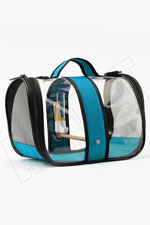 AlaPet Tünekli, Suluklu Muhabbet Kuşu Taşıma Çantası (HAVA KANALLI) Royal Milano-mavi (33CMX23CMX22CM)
