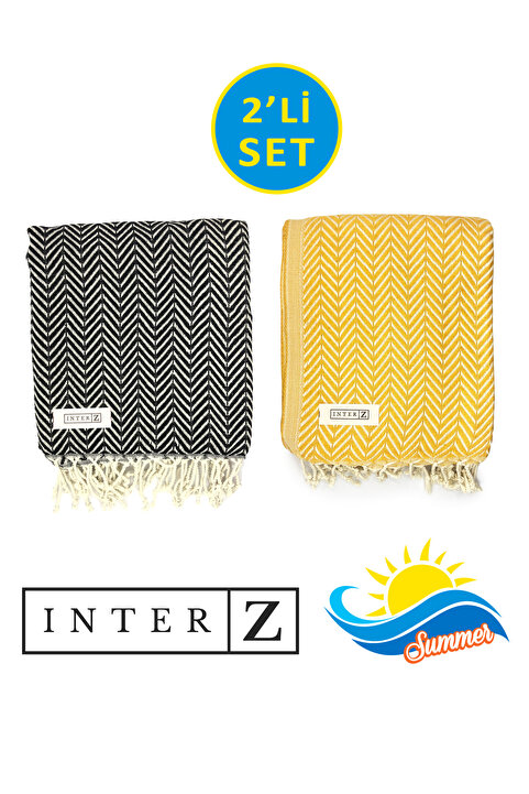 INTER Z 2'li Set Peştemal Plaj Havlusu , %100 Pamuk , Xxl 100x180cm, Marmaris