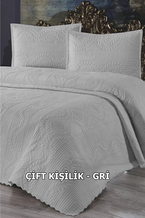 Çt Çeyizci Tekstil Çift Kişilik Dantelsiz Yatak örtüsü 3 Parça - Gri Bedspread