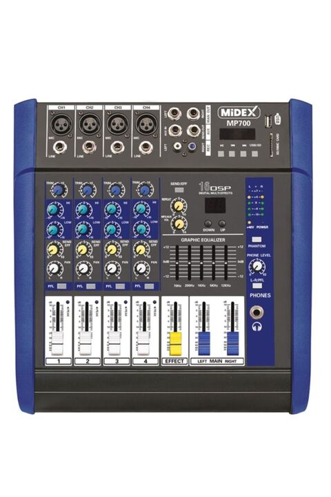 Midex Mp-700 Power Mikser Amfi 2x350w 4 Kanal Dsp Efekt Eq Usb