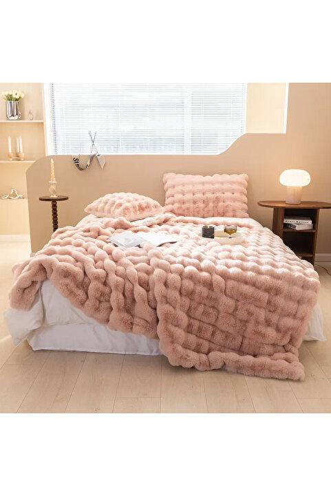 baladı home ev tekstil home collection kalın peluş yatak örtüsü tek kişilik ( set iki parça ) battaniye 155 x 200 cm   +1 adet yastik kilif