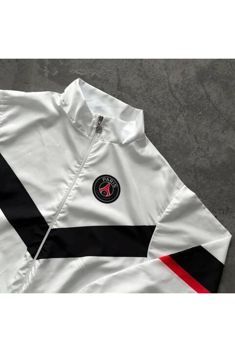 Genel Markalar Unisex Çocuk Beyaz Dijital Baskılı Ince %100 Su Geçirmez Fermuarlı Yağmurluk Ceket