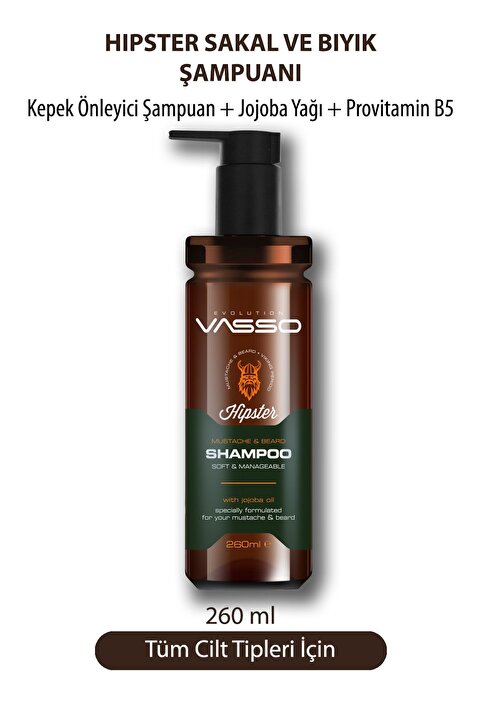 Vasso Men Sakal Ve Bıyık Kepeğini Önleyen Ciltdeki Pullanmayı Durduran Sakal Şampuanı 260 ml