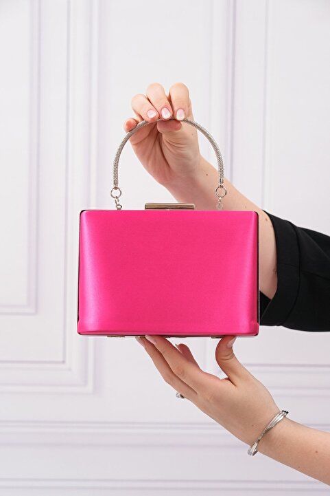 ROZA CANTA Kadın Fuşya Saten Abiye Clutch Portföy Çantası