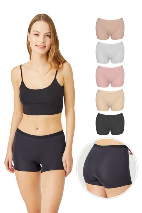 Cottonhill Basic Lazer Kesim Dikişsiz Kadın Boxer Külot 5'li Paket