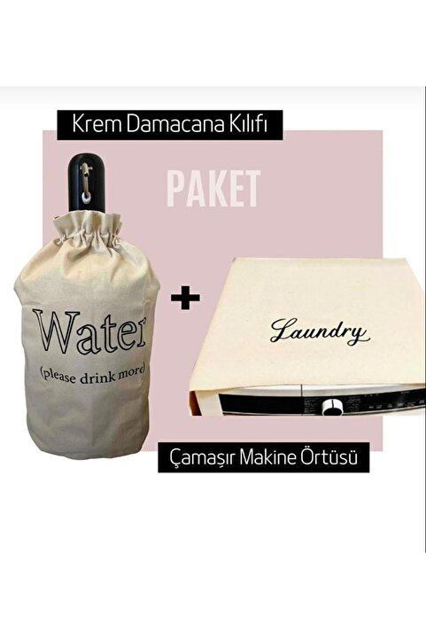 Niksarlı Çeyiz Krem Damacana Kılıfı & Krem Çamaşır Makine Örtüsü Ikili