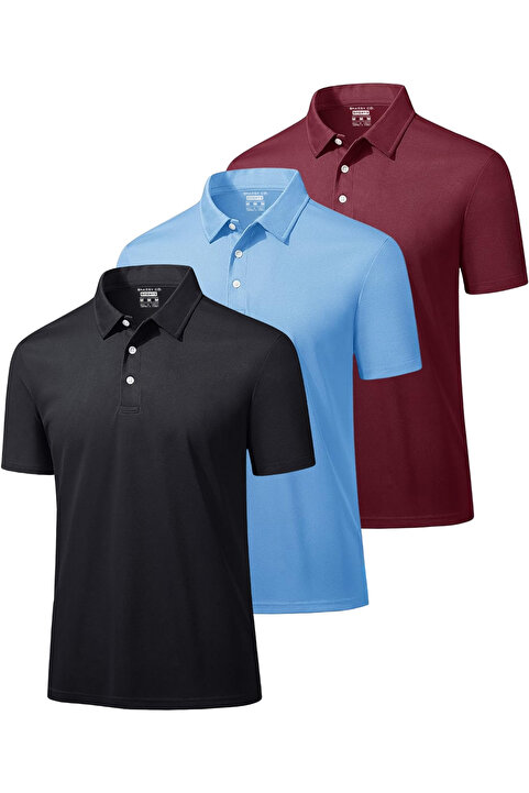 Ghassy Co Ghassy Co. Erkek 3'lü Set Taktik Polo Yaka Gömlek Hızlı Kuruma Nem Emici Pique Jersey Golf T-shirt