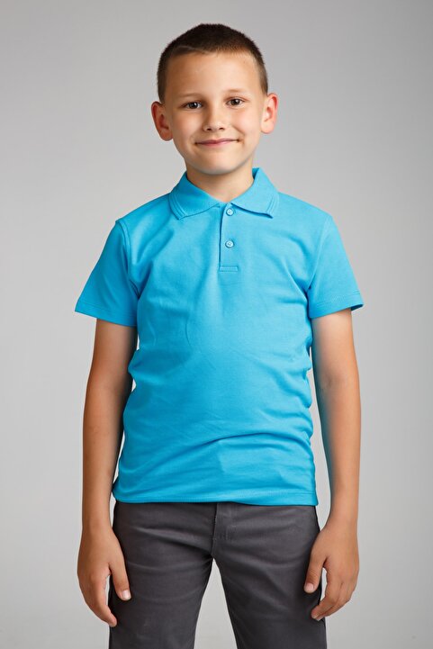 Dragora Penye Polo Yaka Mavi Okul T-shirt