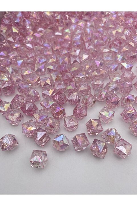 Hedef Bijuteri 100gr 10mm Janjanlı Pembe Renk Küp,Kübik Model Akrilik Boncuk,Takı ,Çanta Boncuğu (100gr,~180 Adet)