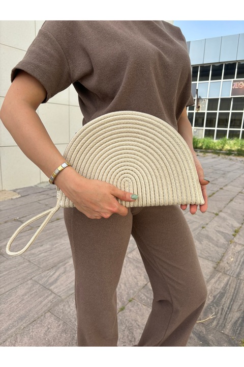 MaVaux Moss Fermuarlı Hasır Jüt Vegan Clutch Çanta