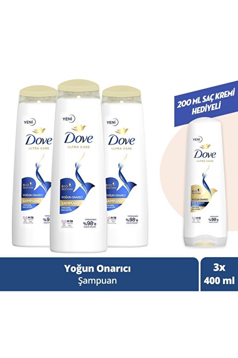Dove Ultra Care Saç Bakım Şampuanı Yoğun Onarıcı Yıpranmış Saçlar 400 ml X3