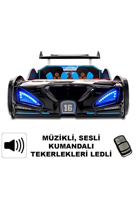 inegoldeneve BUGATTI - Arabalı yatak, Araba yatak , Full Işıklı, Kumandalı, Sesli, Tekerleri ledli