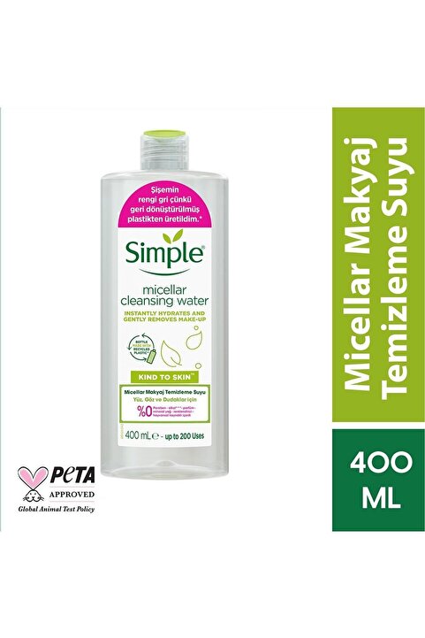 Simple Kind To Skin Micellar Makyaj Temizleme Suyu Yüz Göz Ve Dudaklar Için 400 ml