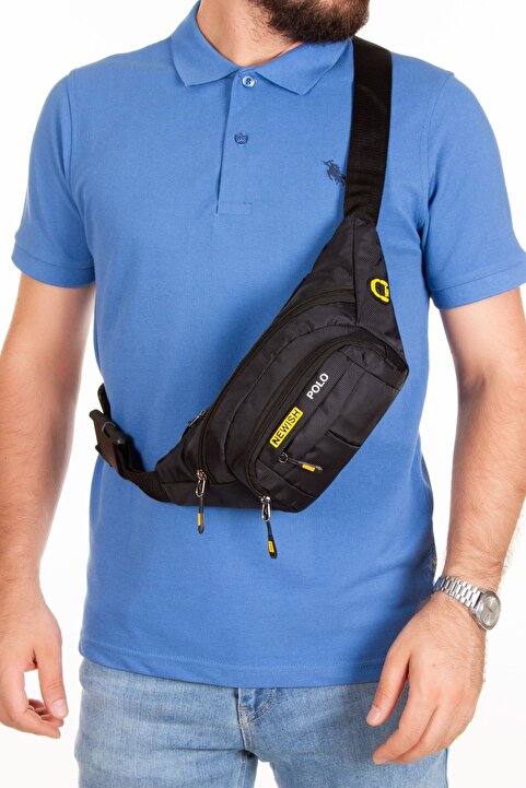 NEWISH POLO ACCESSORIES Unisex Siyah Su Geçirmez Usb Ve Kulaklık Girişli Bel Ve Omuz Çanta Freebag