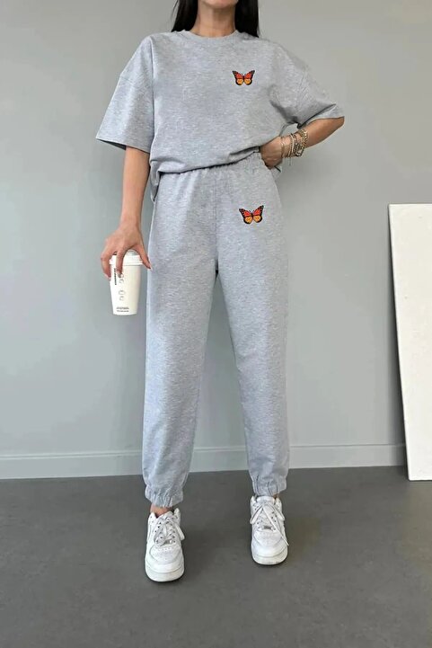 Genel Markalar Kelebek Baskılı Tshirt eşofman alt üst Takımı