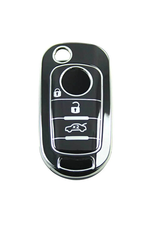 bigkey Fiat Egea Sustalı Siyah-Gümüş Oto Anahtar Kumanda Kabı Kılıfı Oto Anahtarlık
