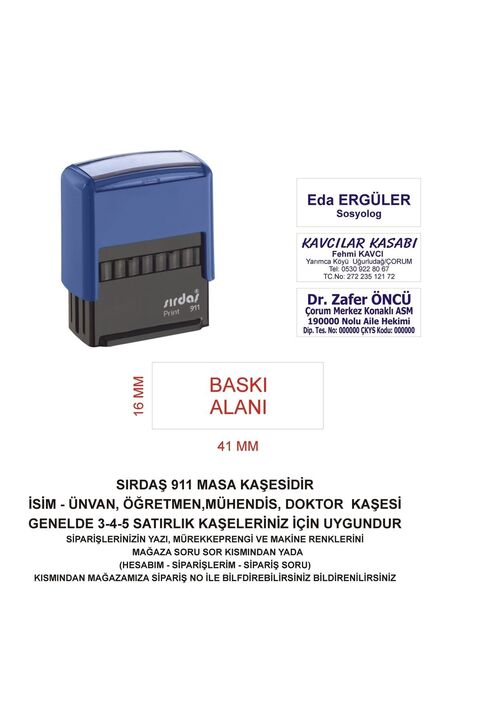 sırdaş 911 Isim Ünvan Kaşesi -mavi Makina