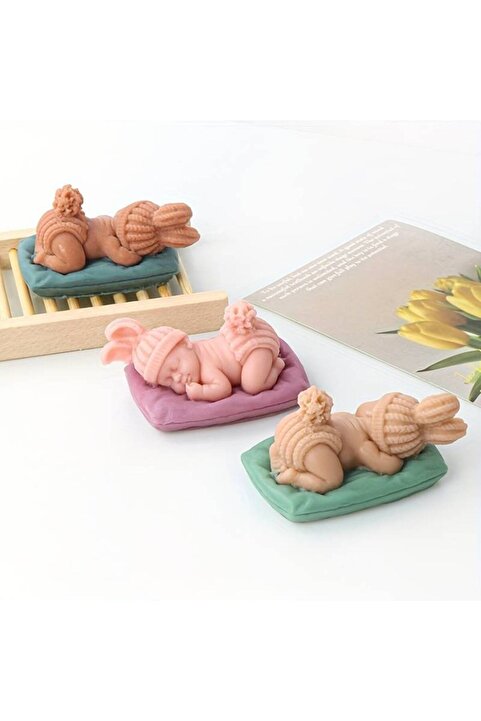 HogART Design Yastıklı Tavşan Bebek Sabun Mum & Kokulutaş Silikon Kalıbı