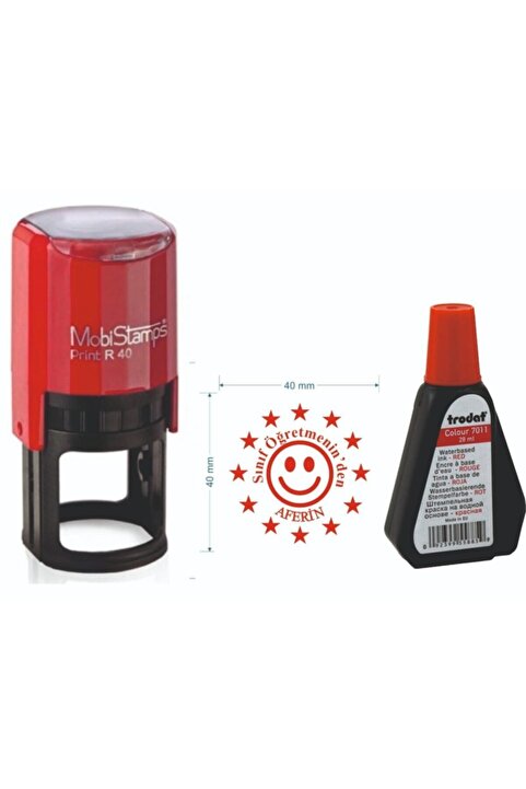 Mobistamps Öğretmen Kaşesi - Yuvarlak Aferin Kaşesi + Trodat 7011 Mürekkep