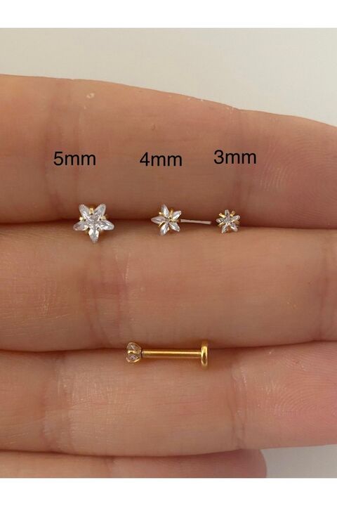 Arescollection Cerrahi Çelik Tek Taş Yıldız Tragus Helix Kıkırdak Piercing