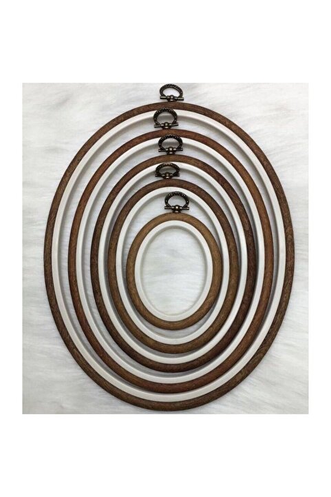 Nurge Ahşap Renk Plastik Oval Pano Kasnak - Nakış Kasnağı 5'li Set