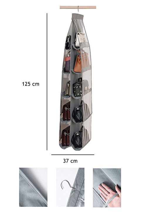 Helen's Home 10 Cepli Dolap Içi Çanta Ve Ayakkabı Düzenleyici Geniş Hacimli Şeffaf Pencereli Organizer 125cmx37cm