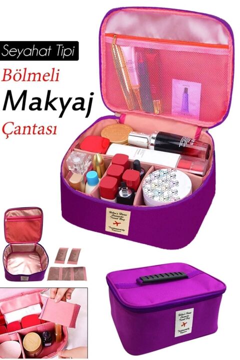 Helen's Home Kozmetik Makyaj Çantası Tutma Kollu Seyahat Seti Makyaj Aksesuarları Düzenleyici 24x21x11 Cm