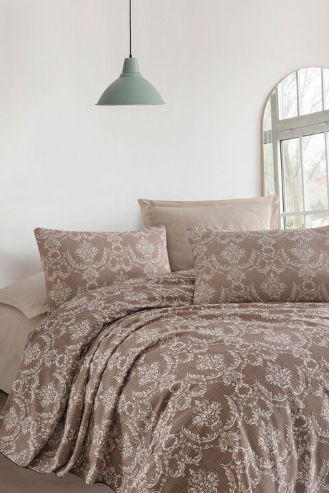 Enlora Home Desenli Pike Seti Çift Kişilik Pure Kahve (Pike+Yastık Kılıfı)