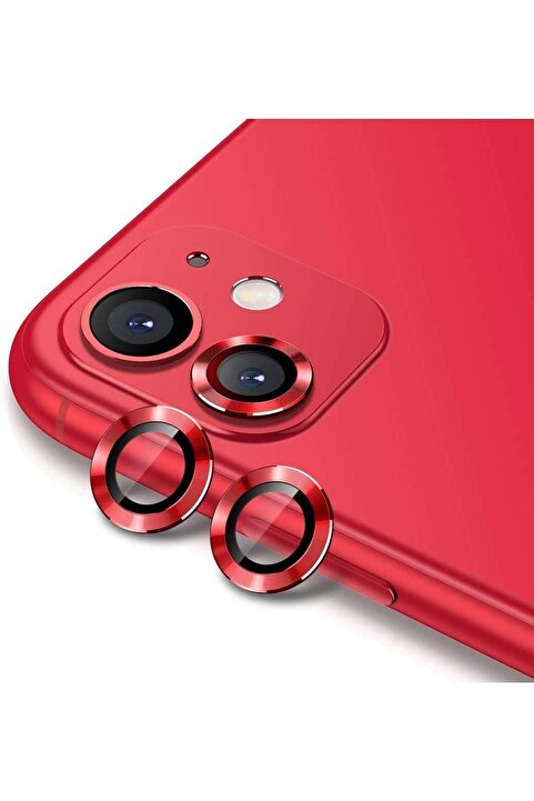 Powerfox Iphone 11/12/12 Mini Uyumlu Alüminyum Alaşım Tempered Glass Kamera Lens Koruyucu(2'li Set) Kırmızı