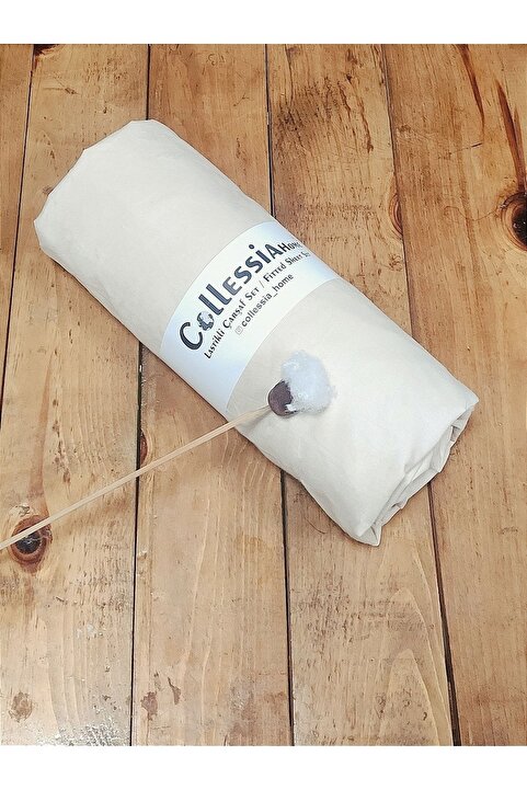 COLLESSİA %100 Pamuk Poplin Özel Üretim Premium Kalite Tek Kişilik Lastikli Çarşaf Yastıksız 100x200 Cm - Krem