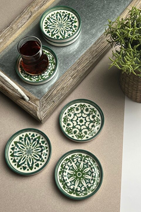 tabakevi TABAK EVİ Stoneware Mozaik Green Sefa 6 lı Çay Tabağı 10cm