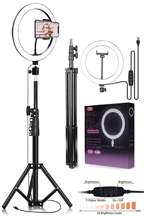 The Wlue 10 Inç Ring Light 5500k Youtuber Led Işıklı 2.1 Metre Tripod Selfie Makyaj Işığı