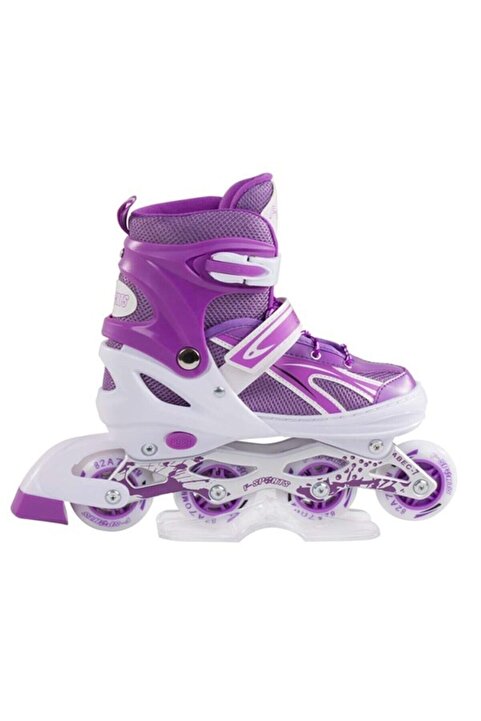 Furkan Toys F-sports Mor Ayarlabilir 2+2 Işıklı Metal Alıştırma Pateni Çanta Hediyeli