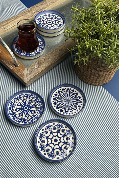 tabakevi TABAK EVİ Stoneware Mozaik Blue Sefa 6 lı Çay Tabağı 10cm