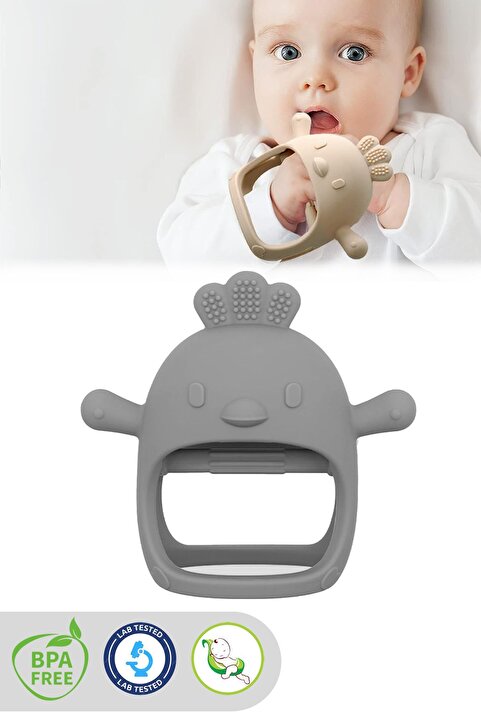 Meleni Baby Silikon Bebek Diş Kaşıyıcı - Diş Kaşıma Eldiveni Yenidoğan Dişlik Gri