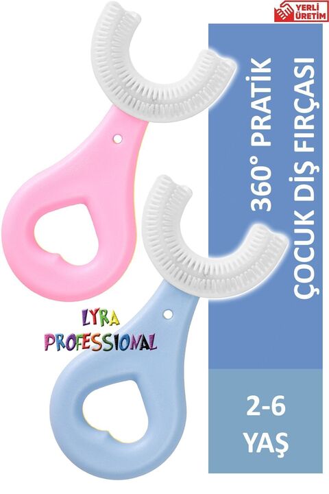Lyra Professional U Şeklinde Ikili Set Pratik Çocuk Diş Fırçası 2-6 Yaş Pembe Mavi
