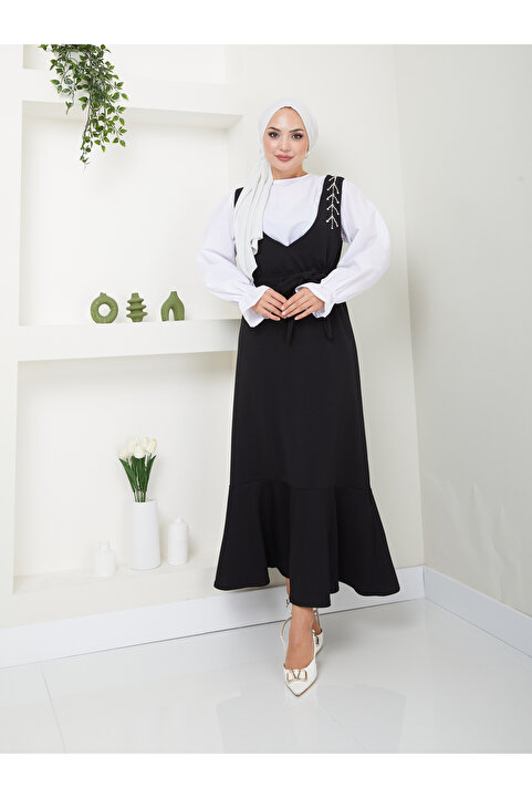 VOLT CLOTHİNG Kadın Taş İşlemeli Kuşaklı Jile Elbise