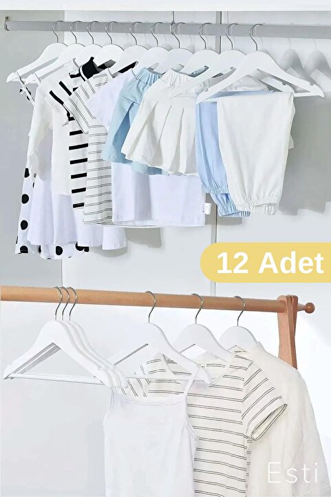 ESTİ 12 Adet - Ahşap Görünümlü Çocuk Ve Bebek Elbise ,kıyafet Askısı