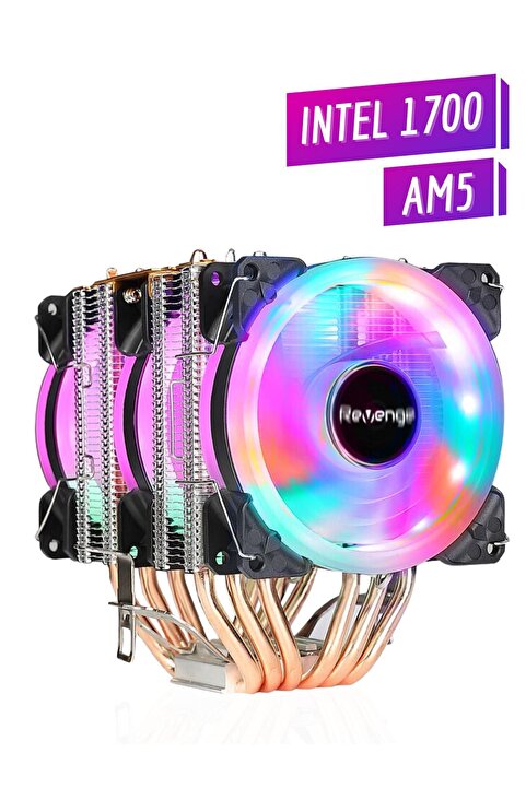Revenge Cold Frost 603 Kule Tipi 3 Fanlı Rainbow Gaming Işlemci Fanı 6 Bakır Kanallı Cpu Fan Soğutma Sistemi