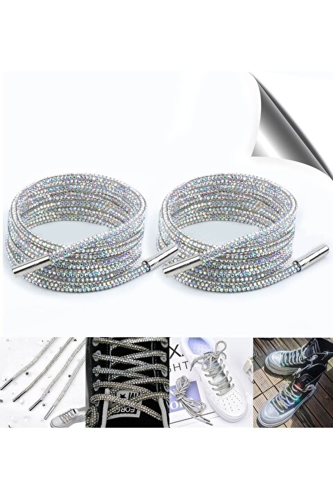 AiryFooT Kristal Taşlı Parlak Taşlı Ayakkabı Bağcığı 100 Cm 1 Çift ( Multi Color )
