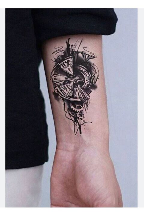 Genel Markalar Mini Boy Saat Modelli Geçici Dövme, Mini Tattoo, Erkek Geçici Dövme, Kol Dövmesi