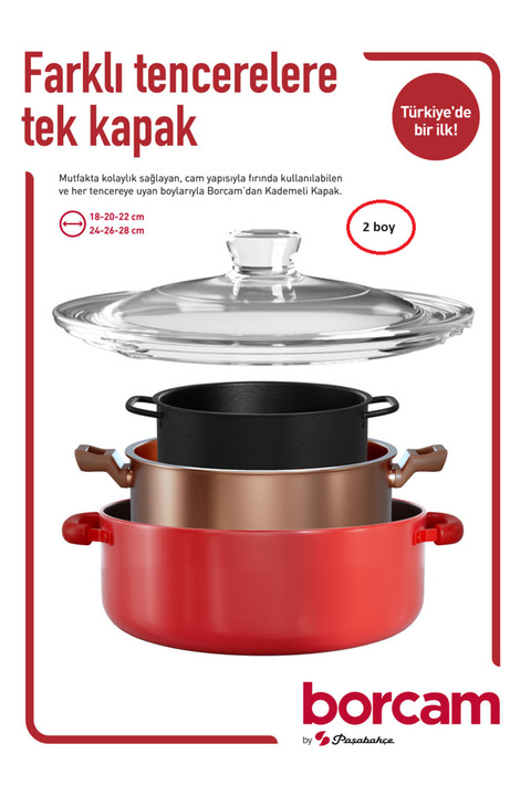 Paşabahçe borcam kapak 2 li set cam tencere kapağı