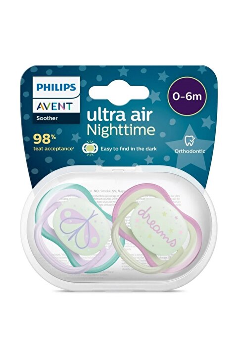 Philips Avent Ultra Air Night Karanlıkta Parlar Gece Emziği 0-6 ay Kız SCF376/19